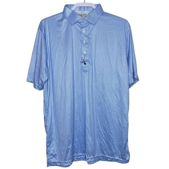 Collars & Co Polo Shirt Mens M Blue Houndstooth Dress Collar Golf Preppy NEW - Picture 2 of 9
